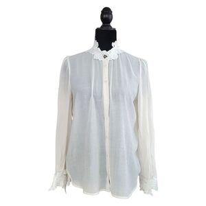 Maje Cream Ruffled Mandarin Collar Top Size 2 (Medium)